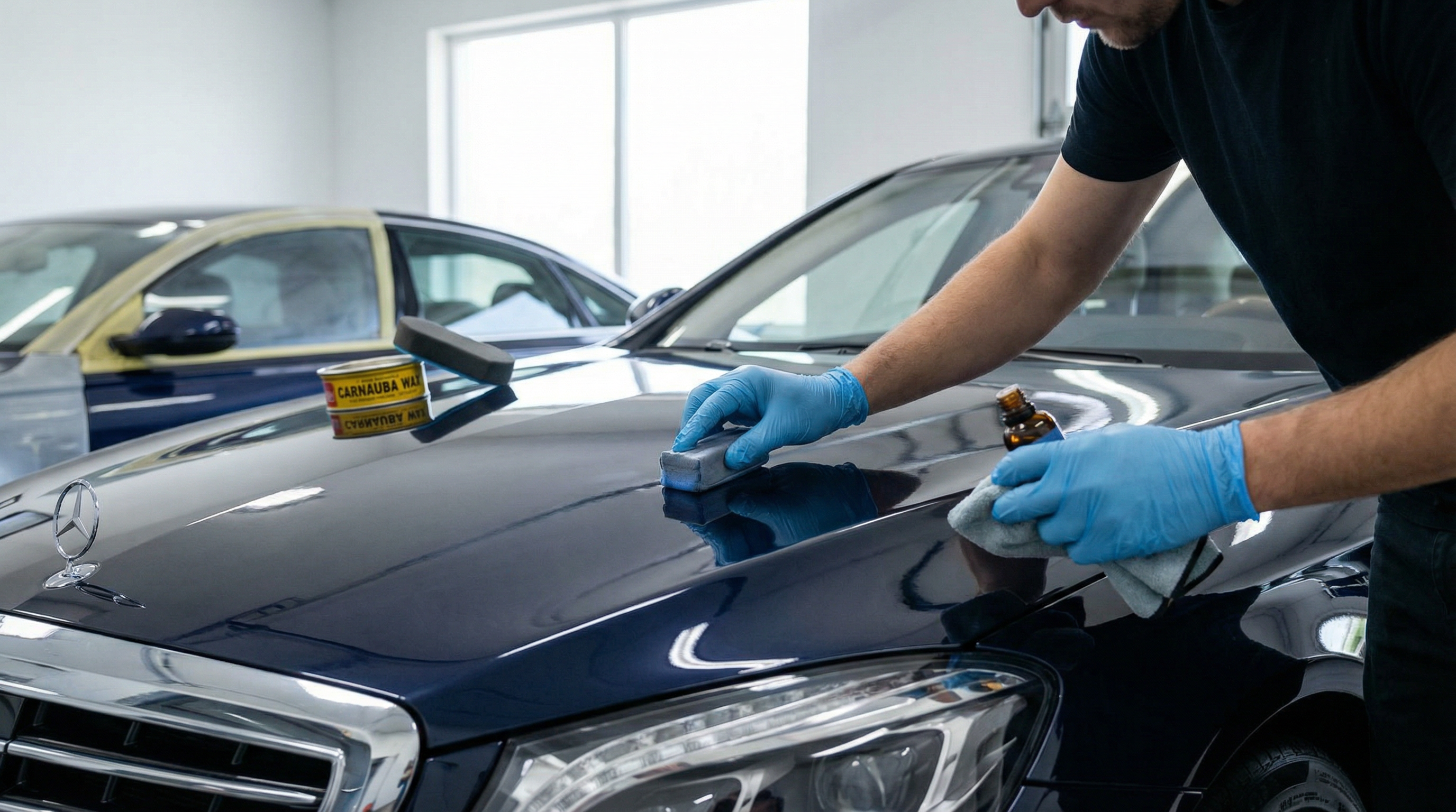 Car paint protection comparison - ceramic coating versus traditional wax application on luxury vehicle in Orange County, CA - JIMENEZ ROYAL WASH