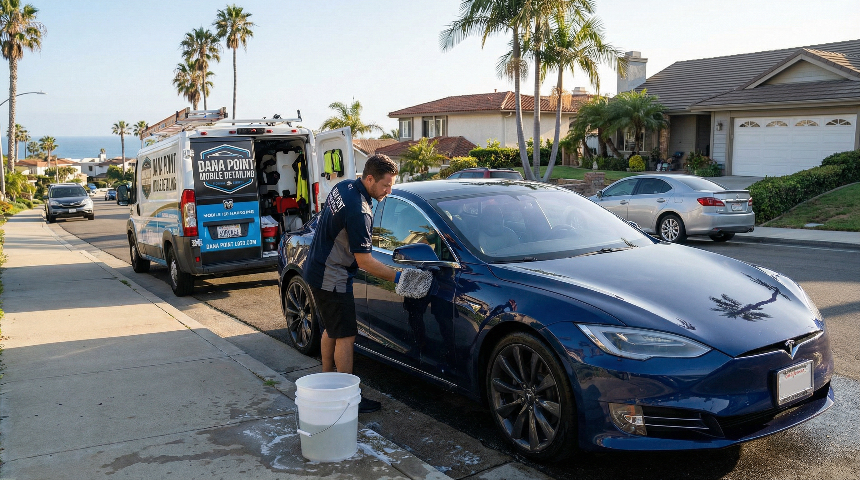 Professional mobile car detailing service in Dana Point, Orange County, California - hand washing and detailing luxury vehicle at customer location - JIMENEZ ROYAL WASH