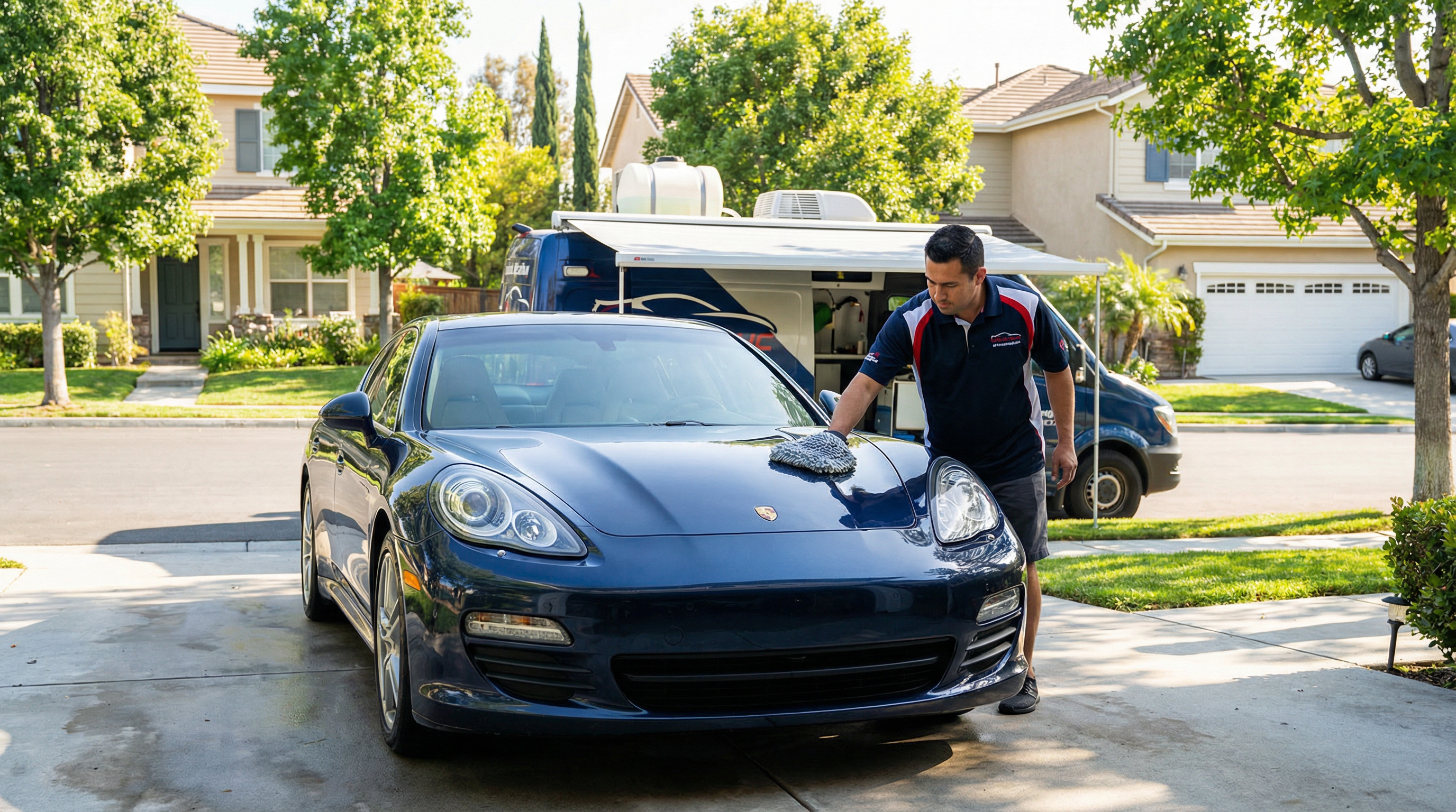 Professional mobile car detailing service in Lake Forest, Orange County, California - hand washing and detailing luxury vehicle at customer location - JIMENEZ ROYAL WASH